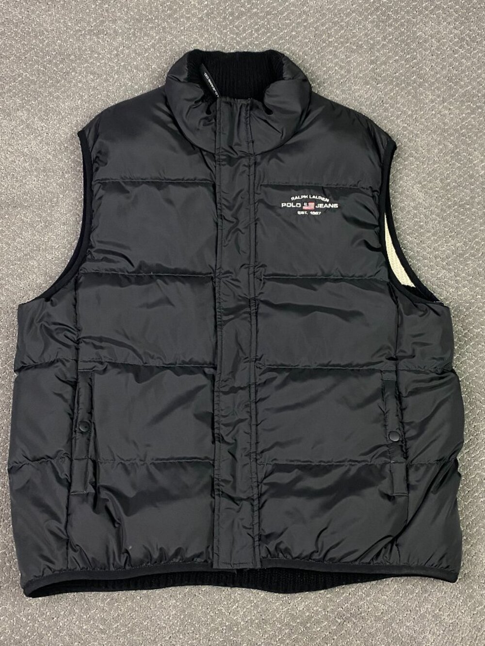 Vintage Polo Jeans Co Down Puffer Vest Men XL Black Reversible Ralph Lauren Wool